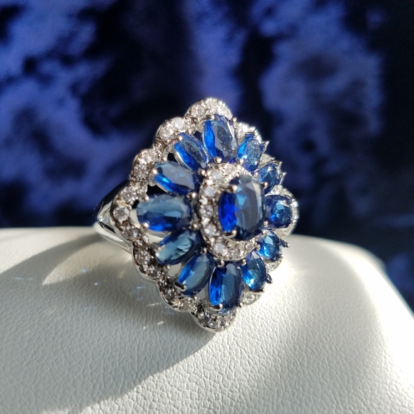 Swarovski Elements Blue Sapphire 925 Sterling Silver Statement Earrings NEW - Picture 8 of 9